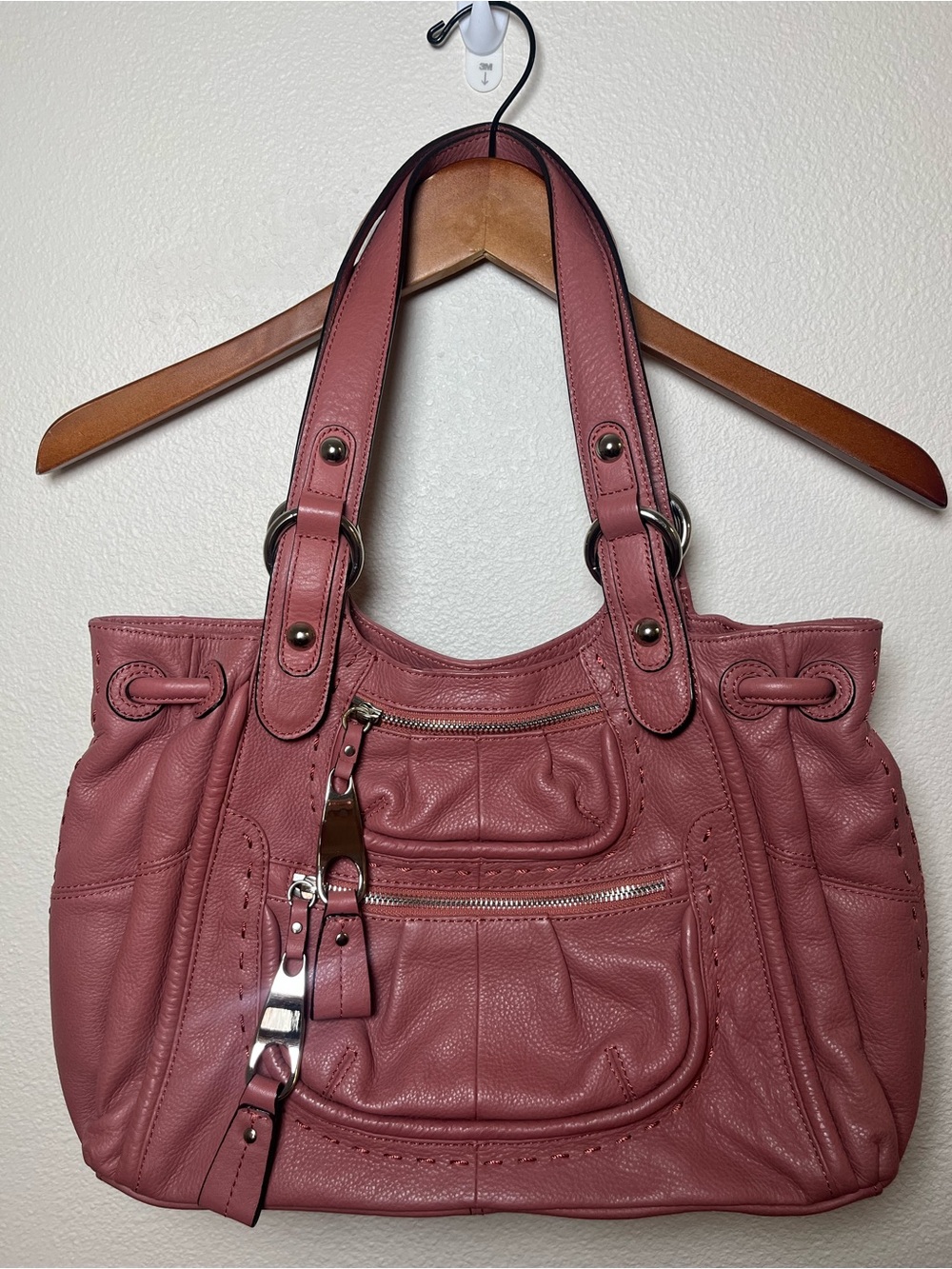 b. makowsky Vintage Y2K Dusty Rose Leather Shoulder Bag